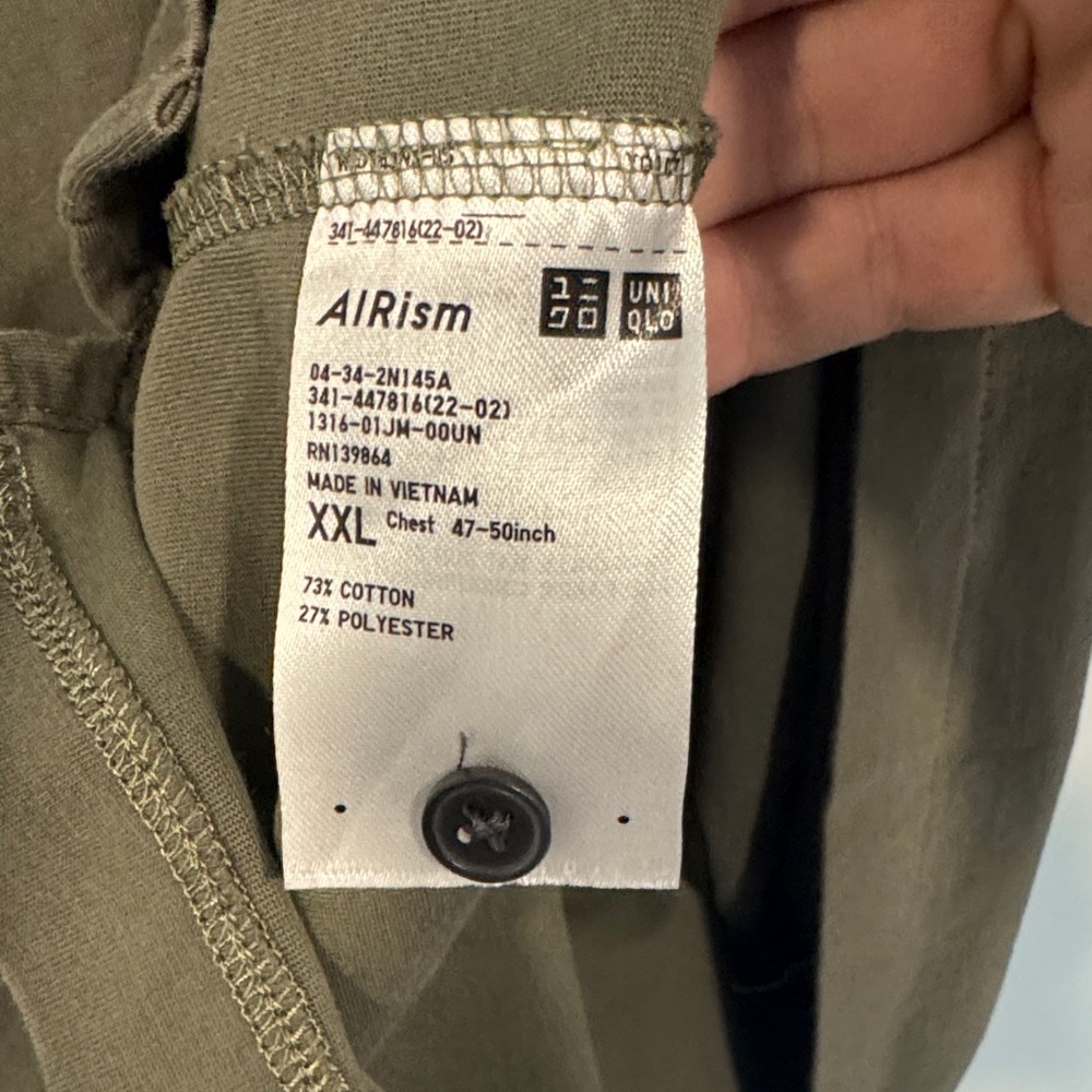 UNIQLO Men's Airism Short Sleeve Button Down Olive Green Shirt XXL - Picture 3 of 7